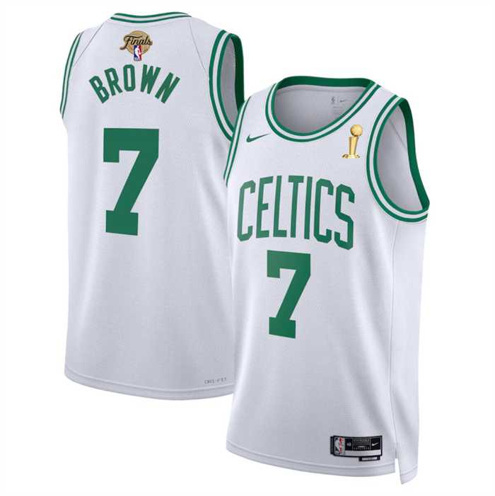 Mens Boston Celtics #7 Jaylen Brown White 2024 Finals Champions Association Edition Stitched Basketball Jersey Dzhi